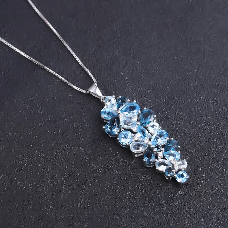 GEM'S BALLET London Blue Topaz Swiss Blue Topaz Sky Blue Topaz Mix Gemstone Pendants For Women Gift Luxury Jewelry Accessories