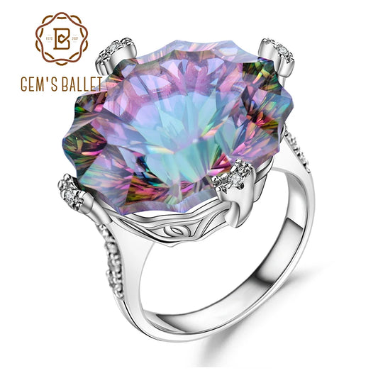 GEM'S BALLET Natural Rainbow Mystic Quartz Cocktail Ring 925 Sterling Silver Irregular Gemstone Rings Fine Jewelry for Women CHINA