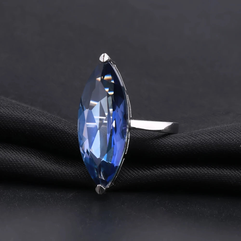 Gem's Ballet 11.45Ct Marquise Natural Iolite Blue Mystic Quartz Gemstone Ring 925 Sterling Silver Rings For Woman Fine Jewelry