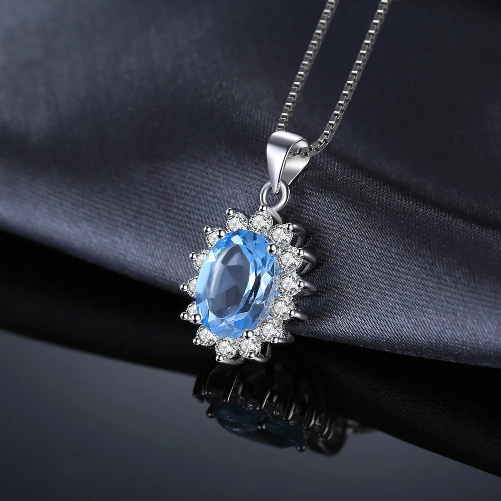 JewelryPalace 2.3ct Princess Diana Natural Blue Topaz 925 Sterling Silver Pendant Necklace for Woman Fashion Fine Gift No Chain