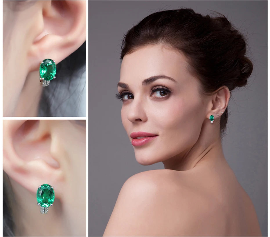 JewelryPalace 3.4ct Green Created Emerald 925 Sterling Silver Clip Hoop Earrings for Women Engagement Gift Fashion Fine Jewelry