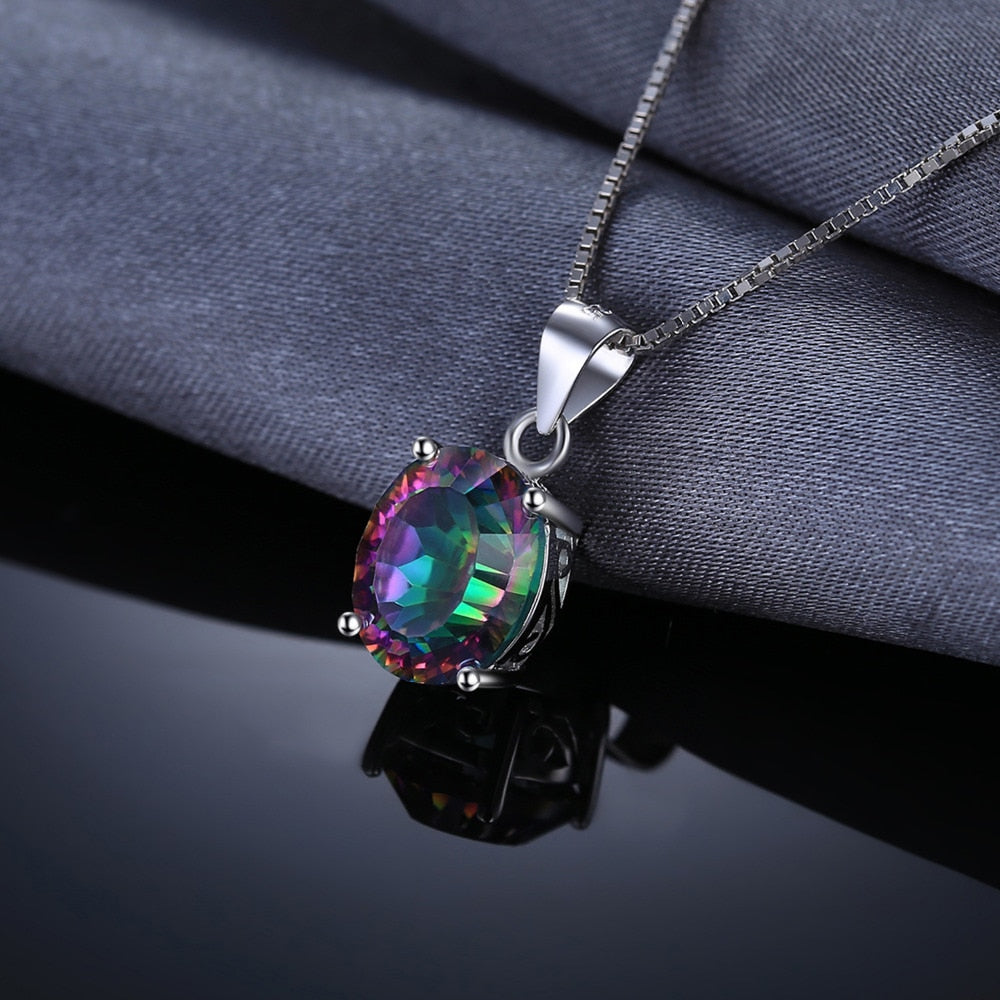 JewelryPalace Oval Rainbow Fire Mystic Quartz 925 Sterling Silver Pendant Necklace for Women Fashion Gemstone Choker No Chain