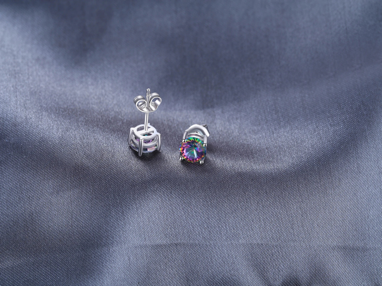 JewelryPalace Round Genuine Rainbow Mystic Quartz 925 Sterling Silver Stud Earrings  Women Fashion Statement Gemstone  Jewelry