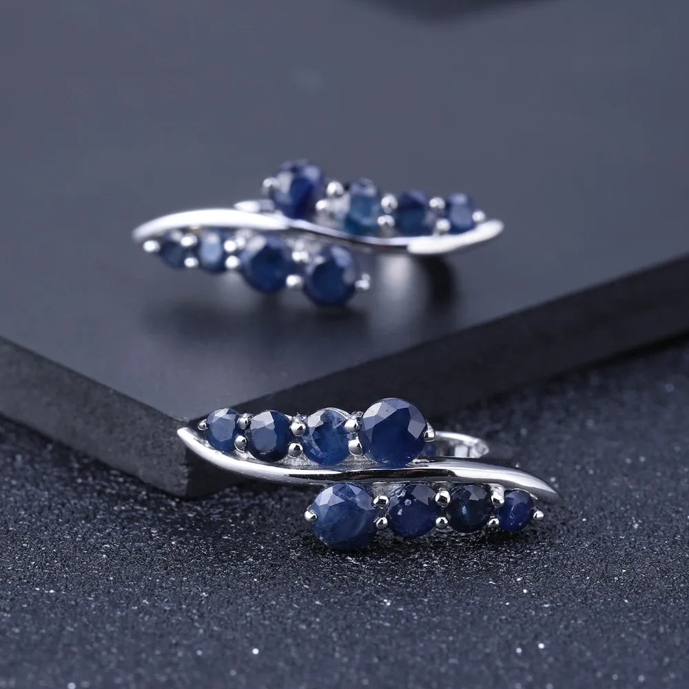 GEM'S BALLET 925 Sterling Silver Studs Earrings 3.0Ct Natural Blue Sapphire Gemstone Engagement Earrings for Women Fine Jewelry