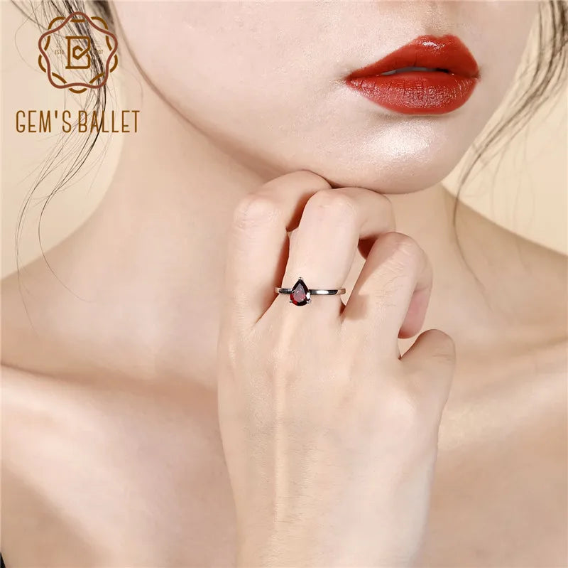 Gem's Ballet 1.36Ct Natural Red Garnet Blue Topaz Water Drop Gemstone Rings 925 Sterling Silver Trendy Ring For Women Gift Fine Jewelry