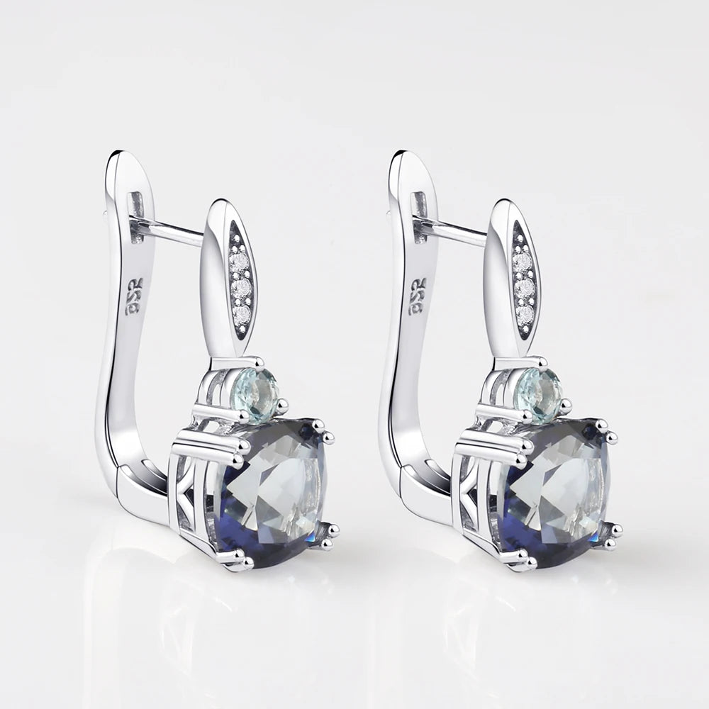 Gem's Ballet 4.44Ct Natural Iolite Blue Mystic Quartz Sky Blue Topaz Clip Earrings 925 Sterling Silver Fine Jewelry For Women