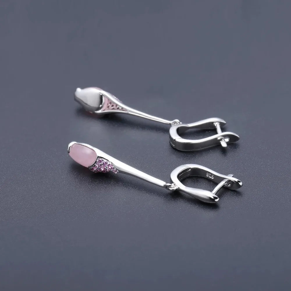 GEM'S BALLET Natural Pink Calcedony Earrings 925 Sterling Silver Gemstone Drop Earrings For Women Wedding Fine Jewelry