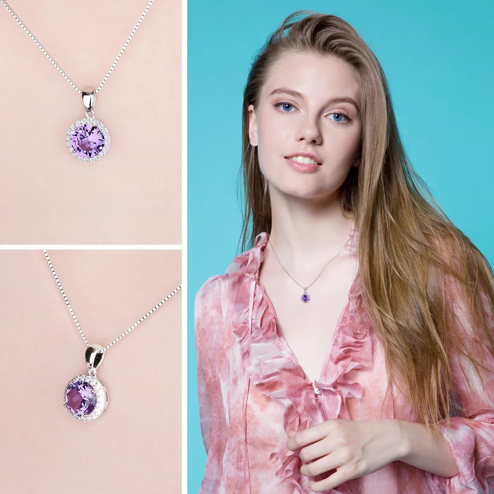 JewelryPalace 2.97ct Round Created Alexandrite Sapphire 925 Sterling Silver Pendant Necklace for Women Gemstone Choker No Chain