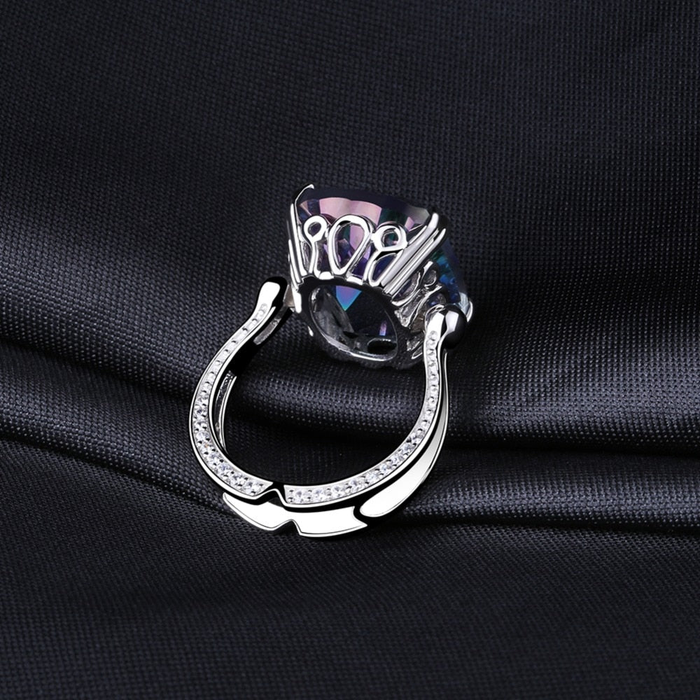 GEM'S BALLET 18.42Ct Natural Rainbow Fire Mystic Topaz Ring Cocktail For Women 925 Sterling Silver Vintage Fashion Jewelry