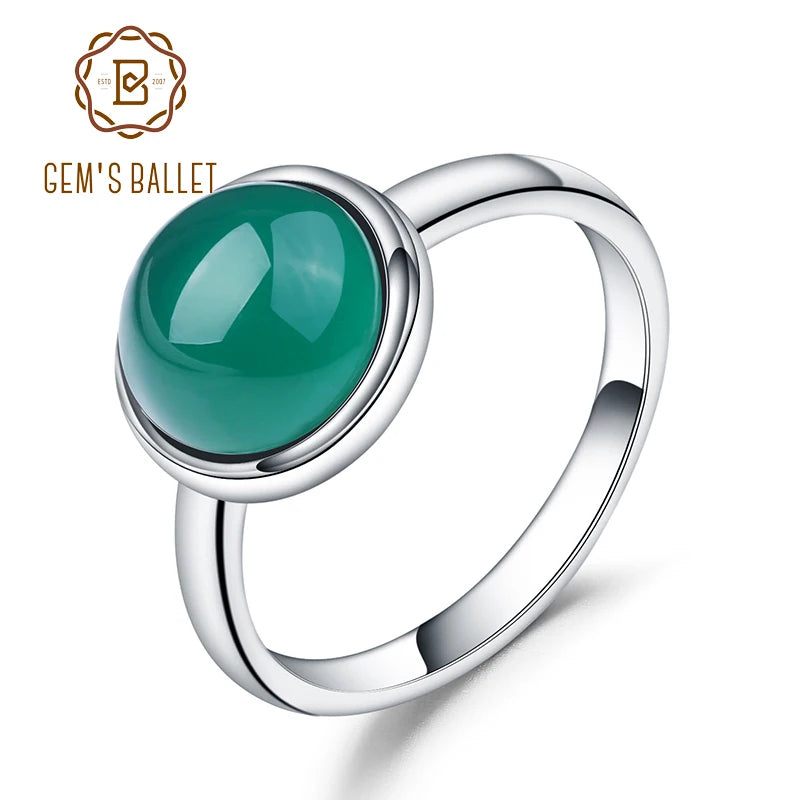 Gem's Ballet Natural Green Agate Gemstone Ring 585 14K 10K 18K Gold 925 Silver Green Onyx Rings For Women Fine Jewelry