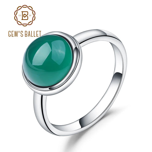 Gem's Ballet Natural Green Agate Gemstone Ring 585 14K 10K 18K Gold 925 Silver Green Onyx Rings For Women Fine Jewelry