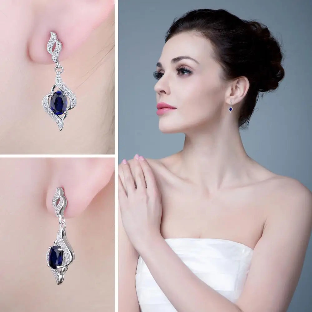 JewelryPalace Created Blue Sapphire 925 Sterling Silver Dangle Drop Earrings for Women Fine Jewelry