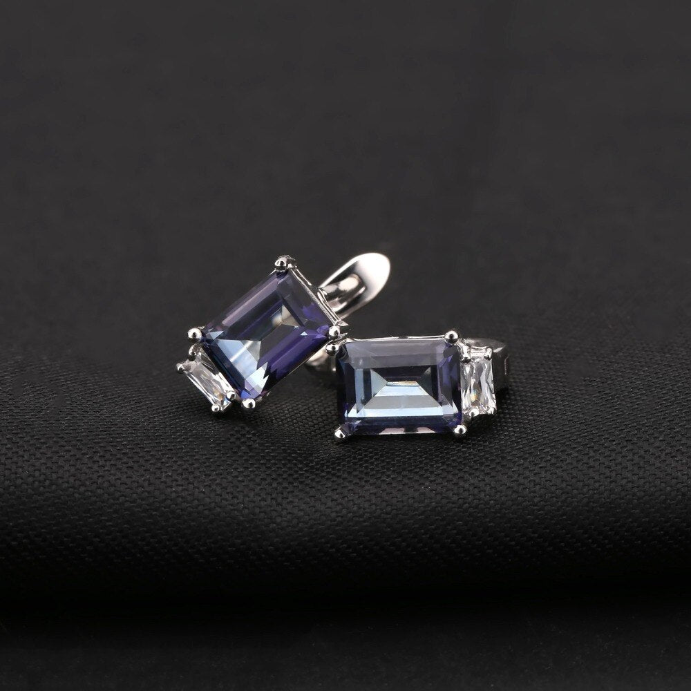 GEM&#39;S BALLET Natural Iolite Blue Mystic Quartz Gemstone Earrings Ring Set Pure 925 Sterling Silver Fine Jewelry Sets For Women