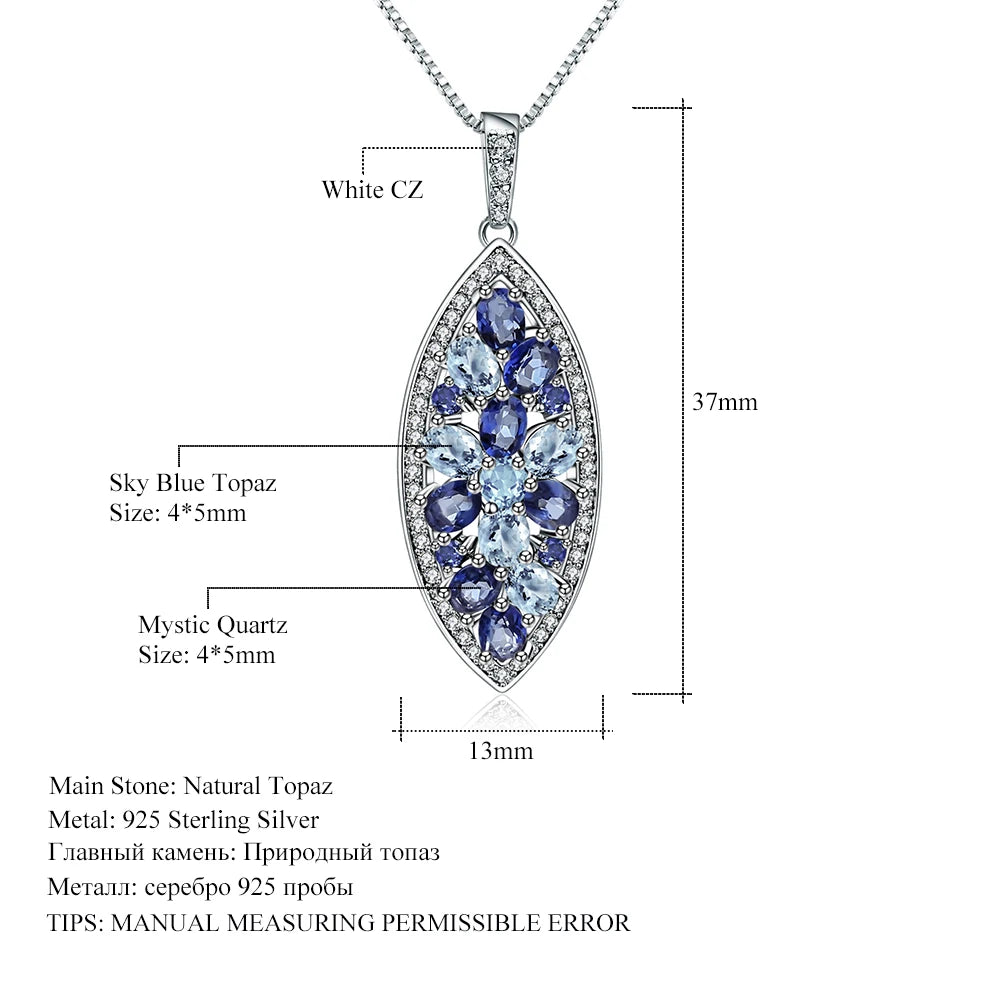 Gem's Ballet Natural Sky Blue Topaz Iolite Blue Mystic Quartz 925 Sterling Silver Necklaces & Pendants For Women Fine Jewelry