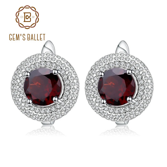 GEM'S BALLET 4.73Ct Round Natural Red Garnet Wedding Earrings 925 Sterling Silver Gemstone Stud Earrings For Women Fine Jewelry