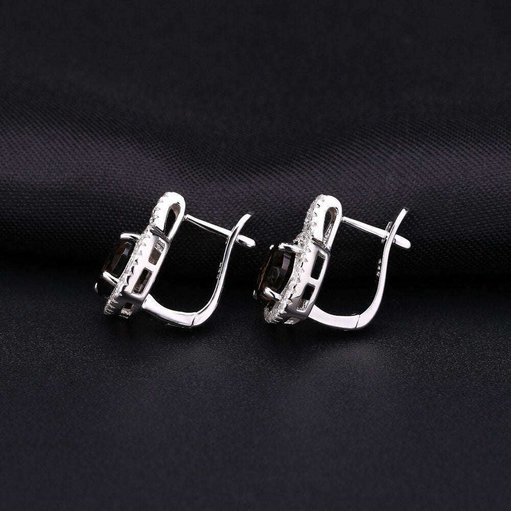 GEM&#39;S BALLET Geometric Fine 9.6Ct Natural Smoky Quartz Jewelry Set For Women Wedding 925 Sterling Silver Earrings Ring Set