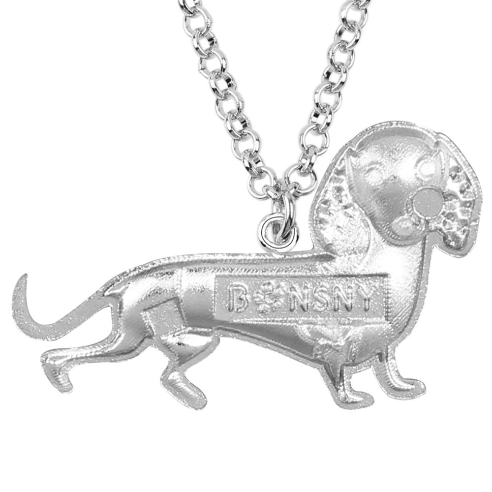 Bonsny Enamel Alloy Crystal Rhinestone Dachshund Dog Necklace Pendant Chain Choker Cartoon Animal Jewelry For Women Girls Gift