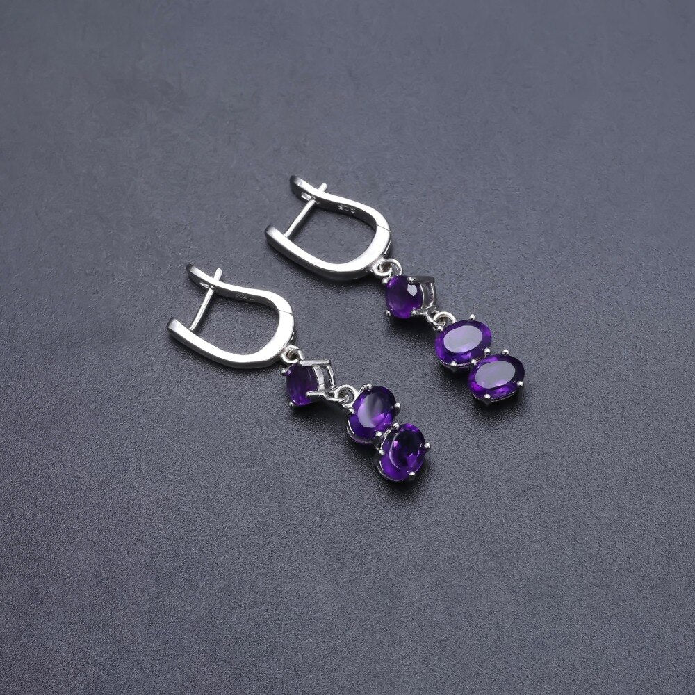 Gem&#39;s Ballet Solid 925 Sterling Silver Earrings Fine Jewelry 4.21Ct Natural Purple Amethyst Drop Earrings For Women Wedding