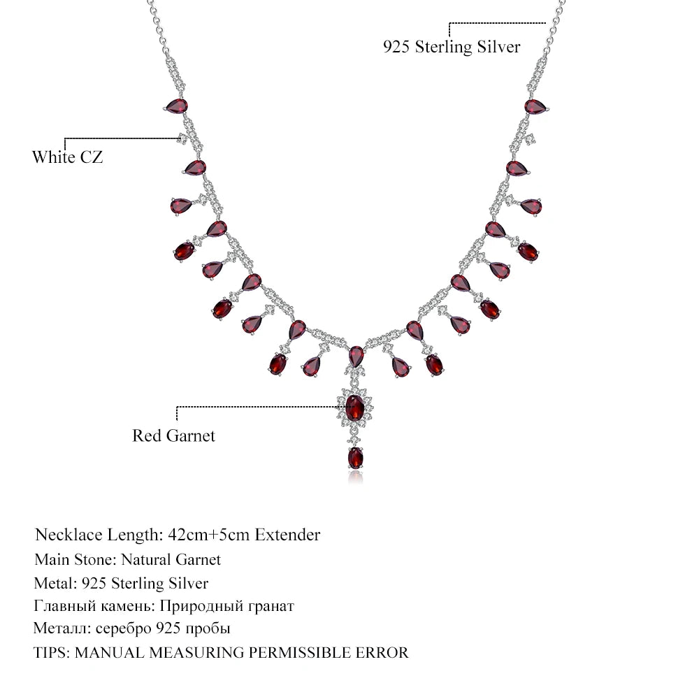 GEM'S BALLET 15.2Ct Natural Red Garnet Necklace 925 Sterling Silver Gemstone Wedding Bridal Necklace For Women Fine Jewelry