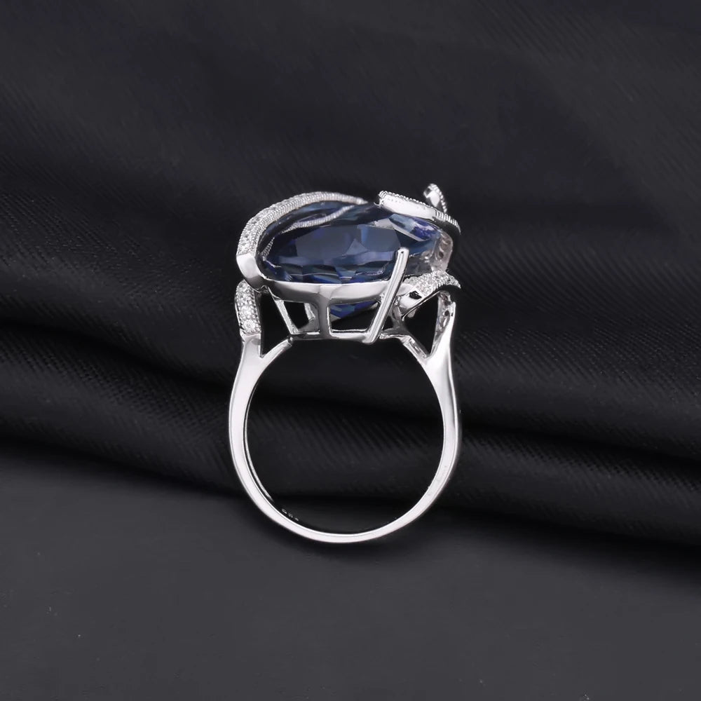 GEM'S BALLET 17.8Ct Natural Iolite Blue Mystic Quartz Gemstone Rings 925 Sterling Silver Cocktail Ring for Women Fine Jewelry