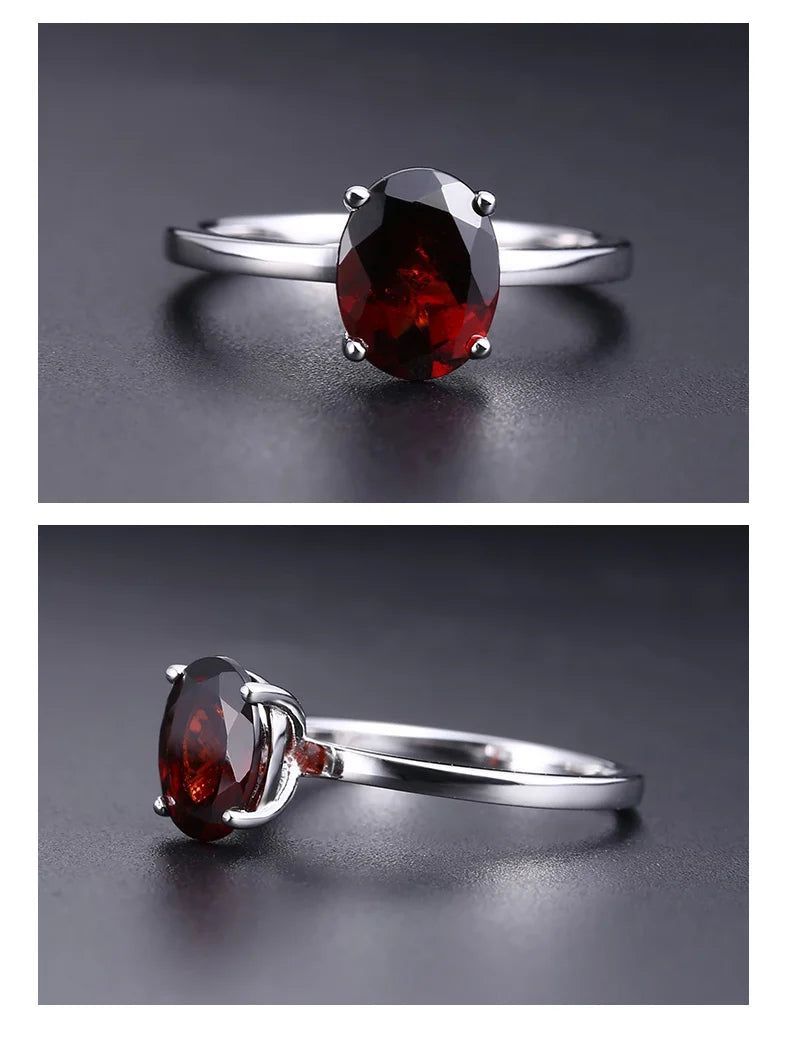 Gem's Ballet Romantic 2.21Ct Oval Natural Red Garnet Gemstone Rings For Women Engagement Genuine 925 Sterling Silver Ring Fine