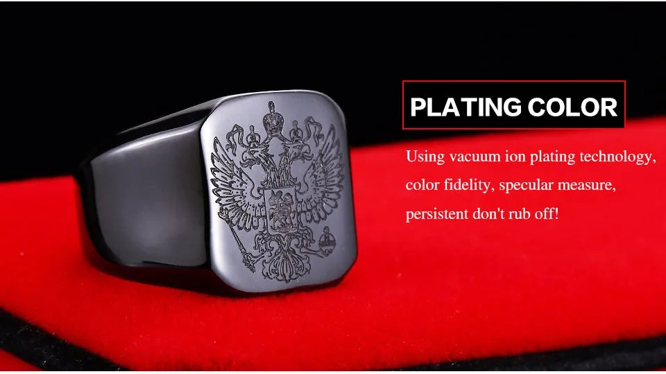 Beier Polished Stainless Steel ring Band Biker Men's ring a coat of arms of the Russian Signet Ring Fashion Jewelry