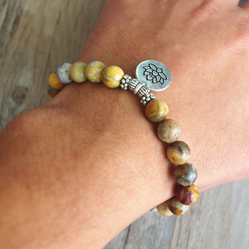 DIY Handmade Jewelry Natural Stone Beaded Bracelet Yoga Chakra Lotus Mala Bracelet Women Men Strand Charm Bracelet