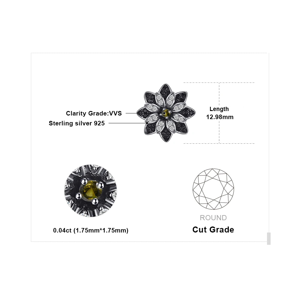 JewelryPalace Flower Natural Smoky Quartzs Black Spinel 925 Sterling Silver Stud Earrings for Women Fashion Gemstone Jewelry