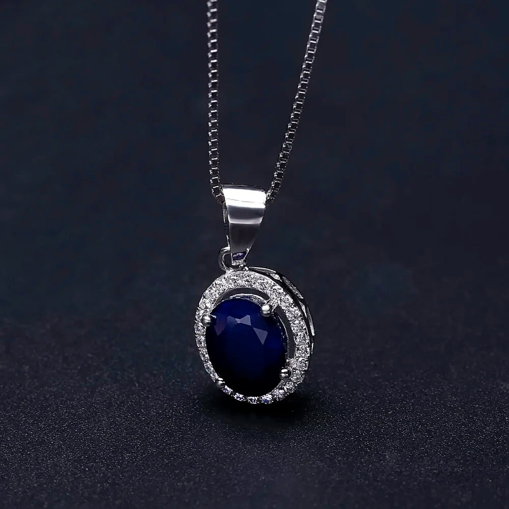 Gem's Ballet Natural Natural Blue Sapphire Real 585 14K 10K 18K Gold 925 Silver Pendant Necklace For Women Necklace Jewelry