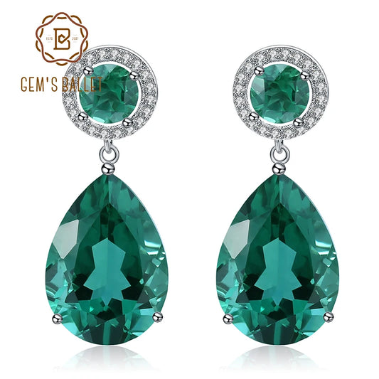 GEM'S BALLET Classic 22.98Ct Green Nano Emerald Drop Earrings Solid 925 Sterling Silver Earring Fine Jewelry For Women CHINA
