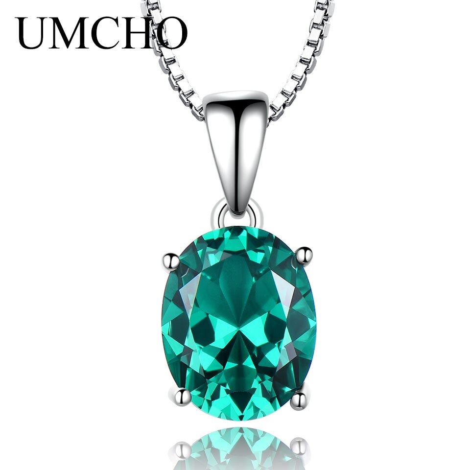 UMCHO Oval Cut Green Emerald Engagement Pendants Necklaces for Women Halo May Birthstone Jewelry Dainty Bridal Wedding Pendant