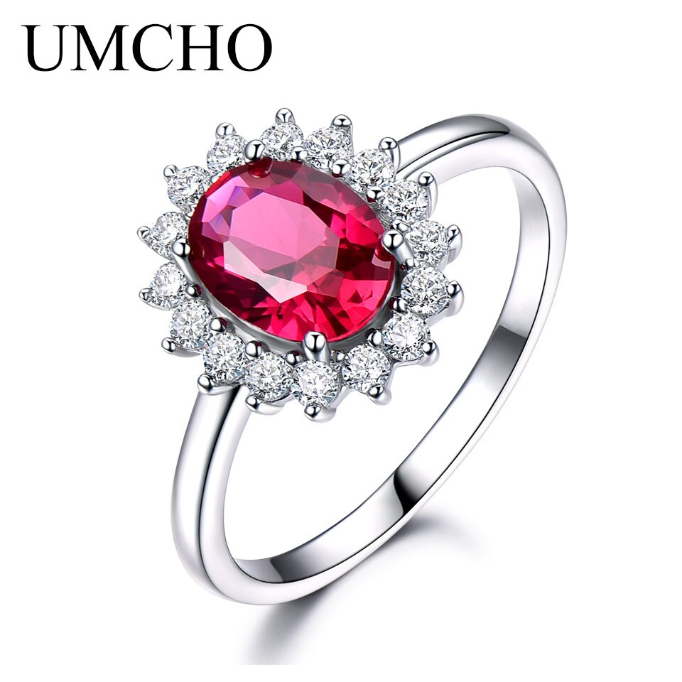 UMCHO Emerald Gemstone Rings For Women Princess Diana Ring Solid 925 Sterling Silver Vintage Engagement Party Gift Fine Jewelry ruby