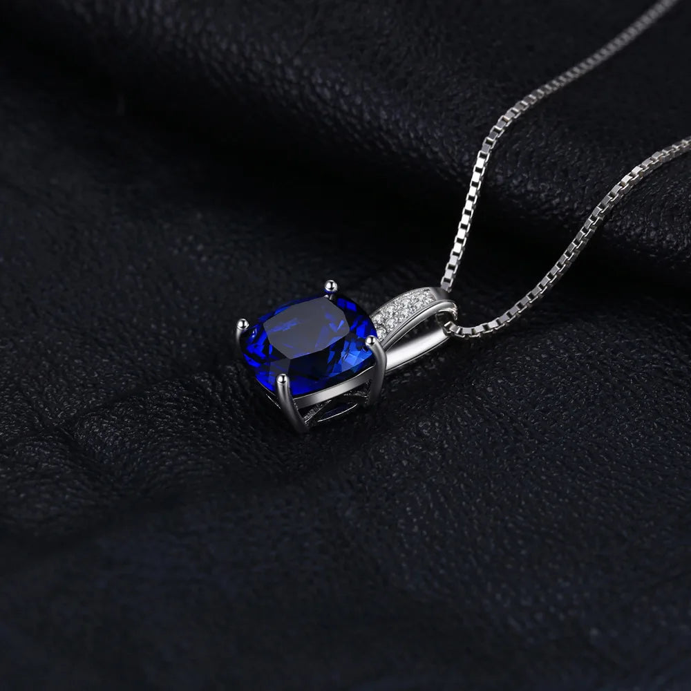 JewelryPalace Cushion 4.7ct Created Blue Sapphire 925 Sterling Silver Pendant Necklace for Women Gemstone Choker No Chain