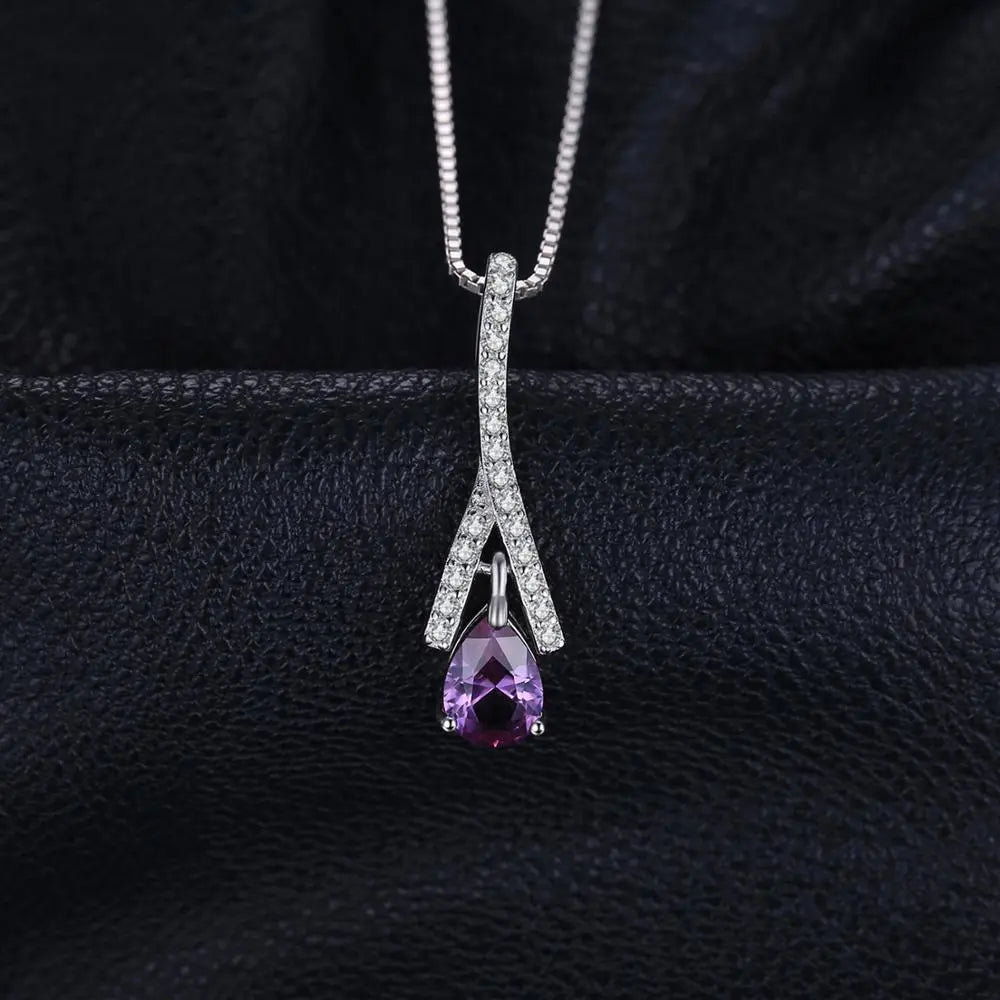 JewelryPalace Pear Created Alexandrite Sapphire 925 Sterling Silver Pendant Necklace for Women No Chain Yellow Rose Gold Plated