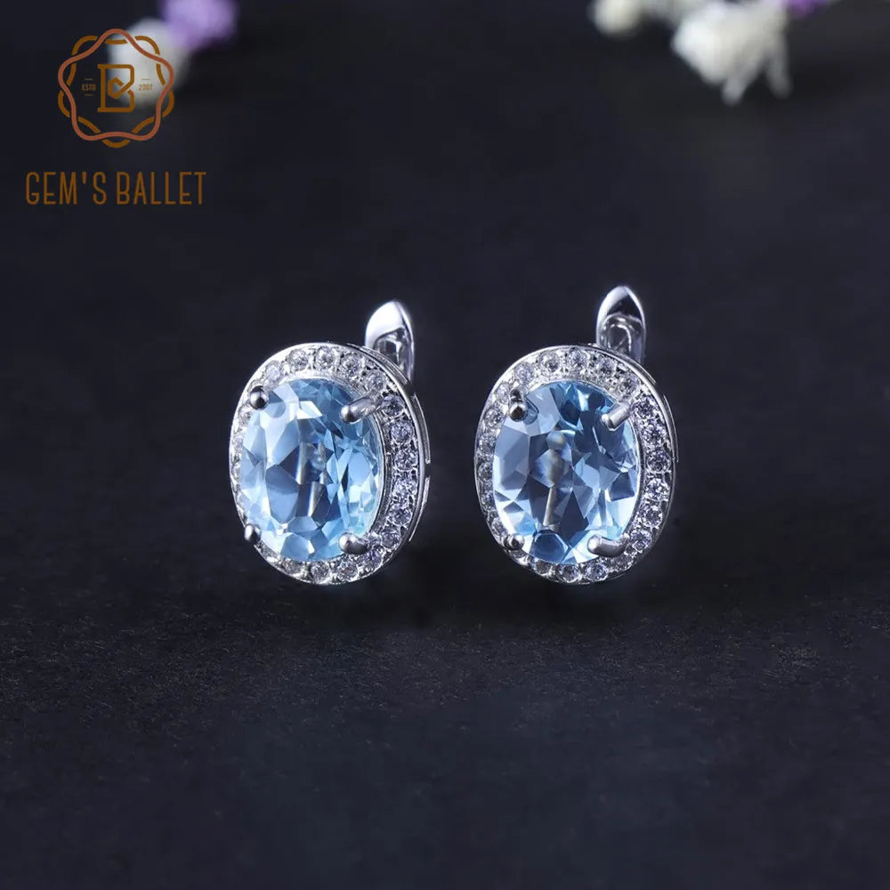 GEM'S BALLET 6.94Ct Natural Sky Blue Topaz Gemstone Stud Earrings 925 Sterling Silver Earrings Fine Jewelry For Women Wedding