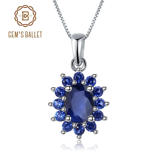 Gem's Ballet Classic 0.94Ct Natural Blue Sapphire Genuine 585 14K 10K 18K Gold 925 Silver Pendant Necklace For Women Necklace