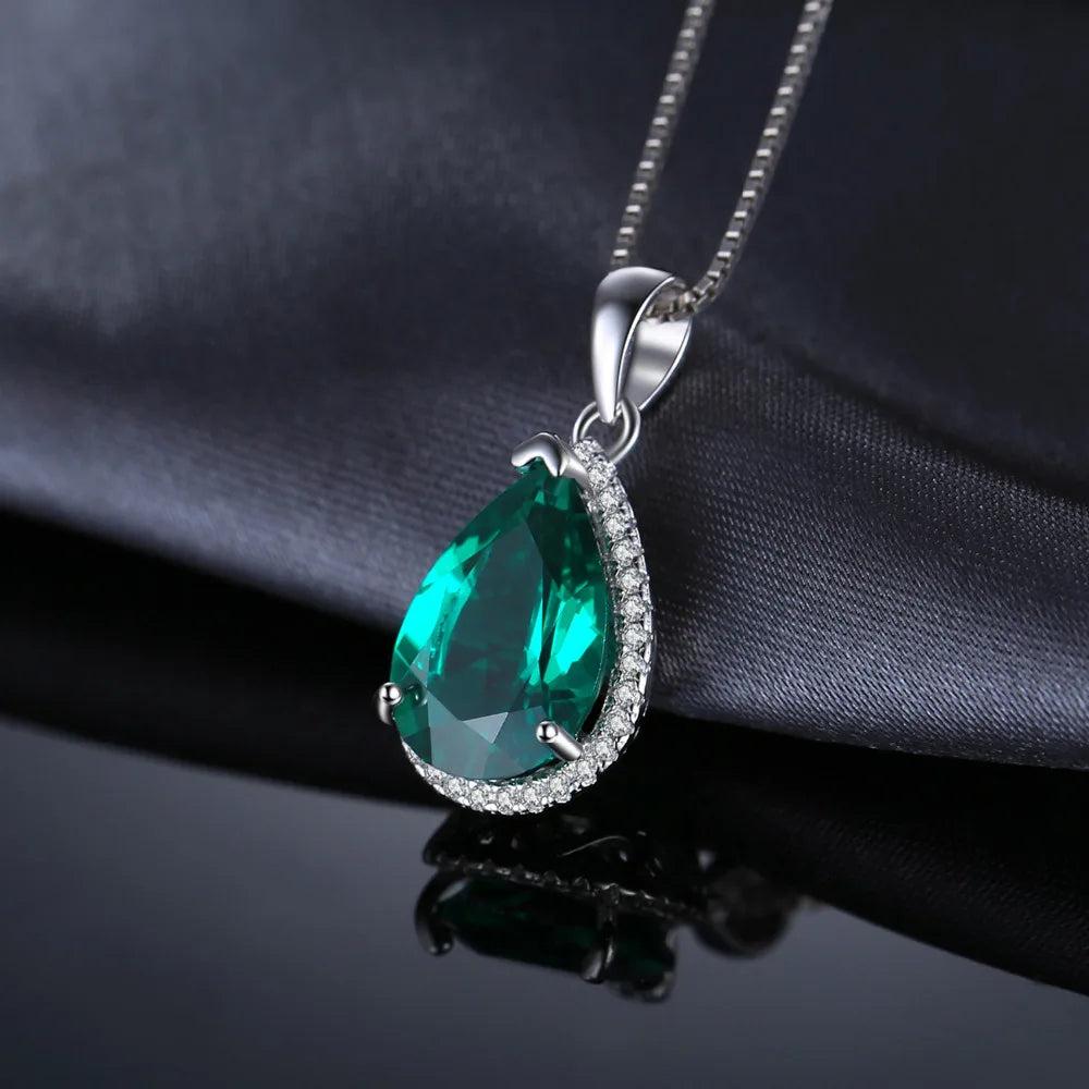 JewelryPalace 3.7ct Simulated Nano Emerald 925 Sterling Silver Pendant Necklace for Woman Gemstone Anniversary Gift No Chain