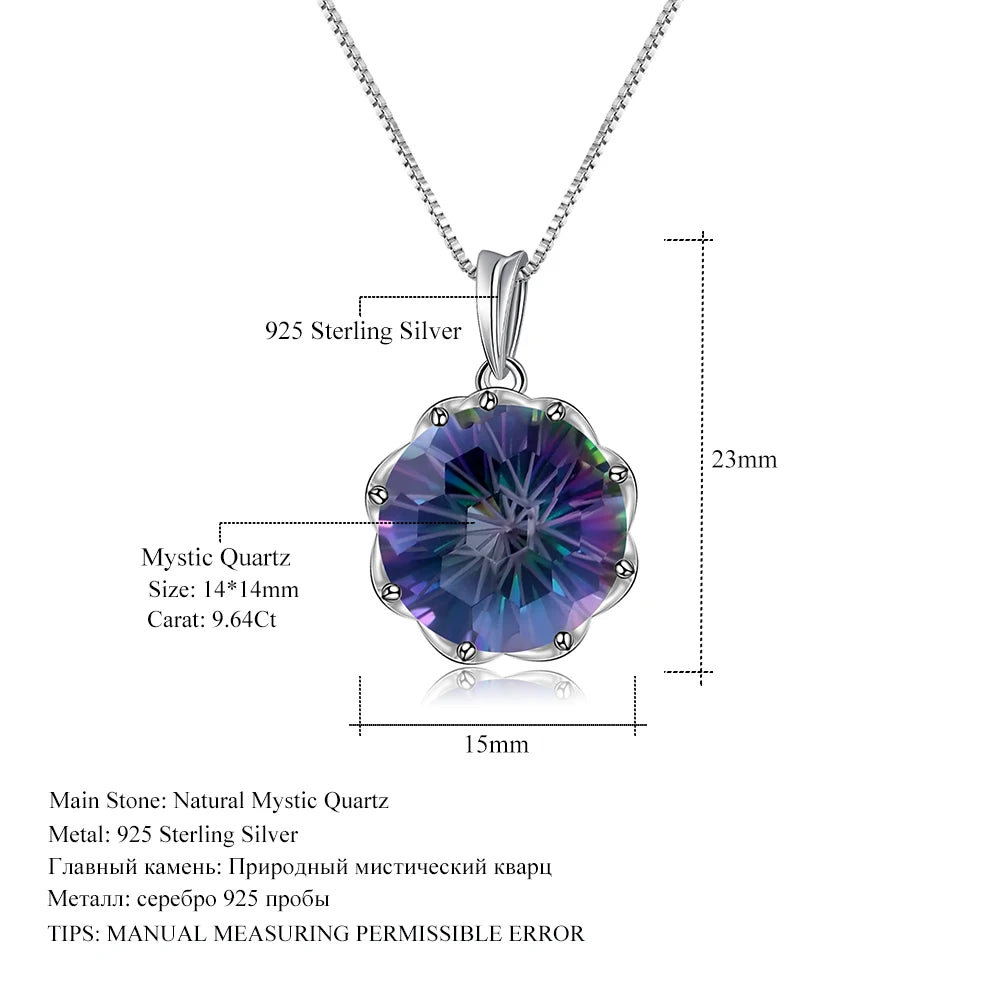 GEM'S BALLET Classic 9.64Ct Natural Rainbow Mystic Quartz Gemstone Pendant Necklace For Women 925 Sterling Silver Fine Jewelry