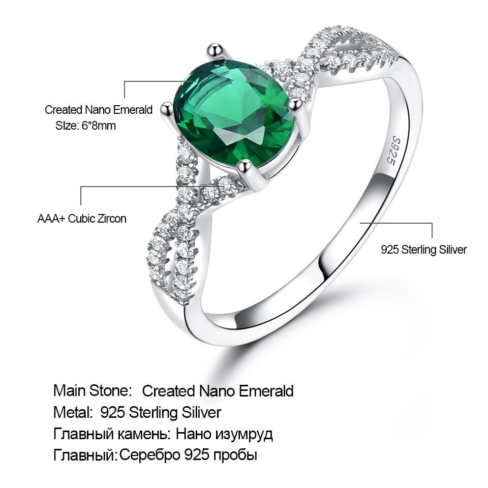 UMCHO Classic 925 Sterling Silver Oval Gemstone Nano Emerald Ring Female Engagement Party Birthday Gift Anniversary Ring