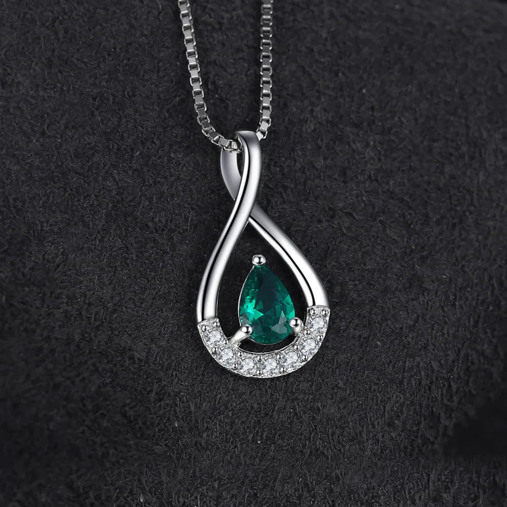 JewelryPalace Pear Simulated Nano Emeralds 925 Sterling Silver Pendant Necklace for Women Statement Gemstone Choker No Chain