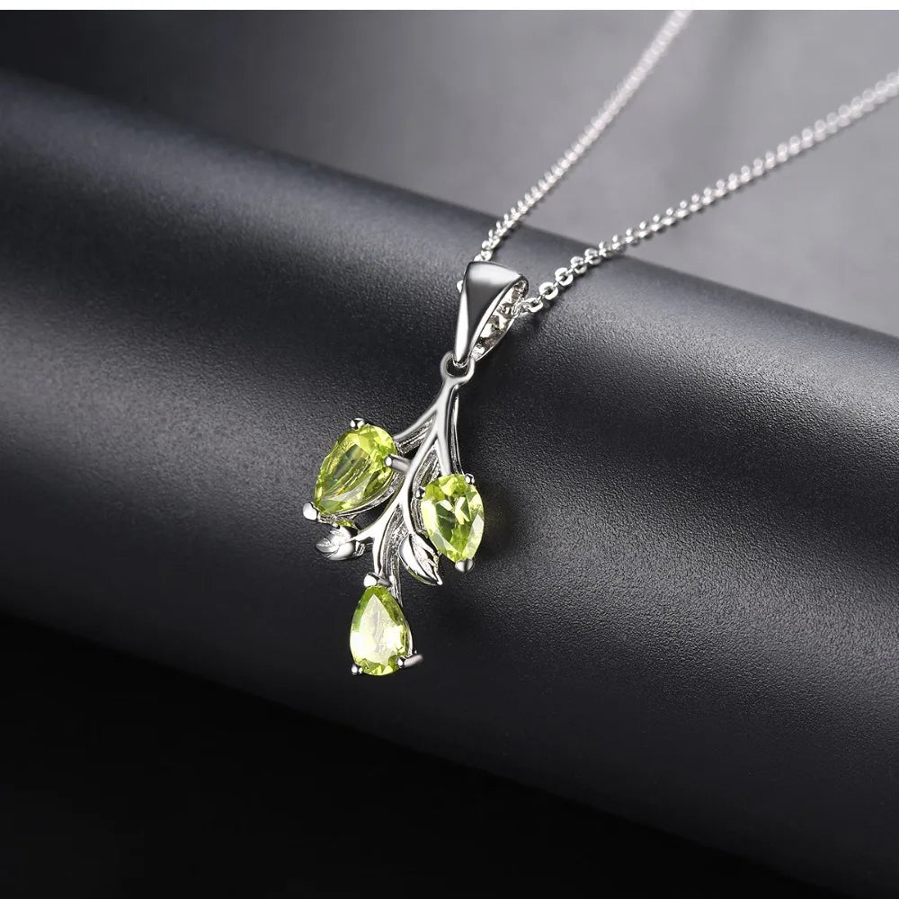 Hutang Peridot Pendant Solid 925 Sterling Silver Natural Gemstone Necklace Fine Elegant Classic Jewelry for Women Favorite Gifts
