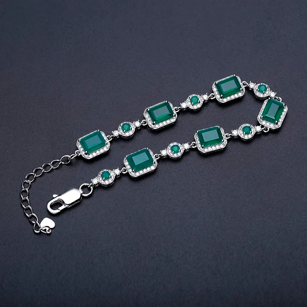 GEM'S BALLET 6x8mm Green Agate Bracelet Genuine 925 sterling silver Natural Gemstone Bracelets&bangles For Women Fine Jewelry