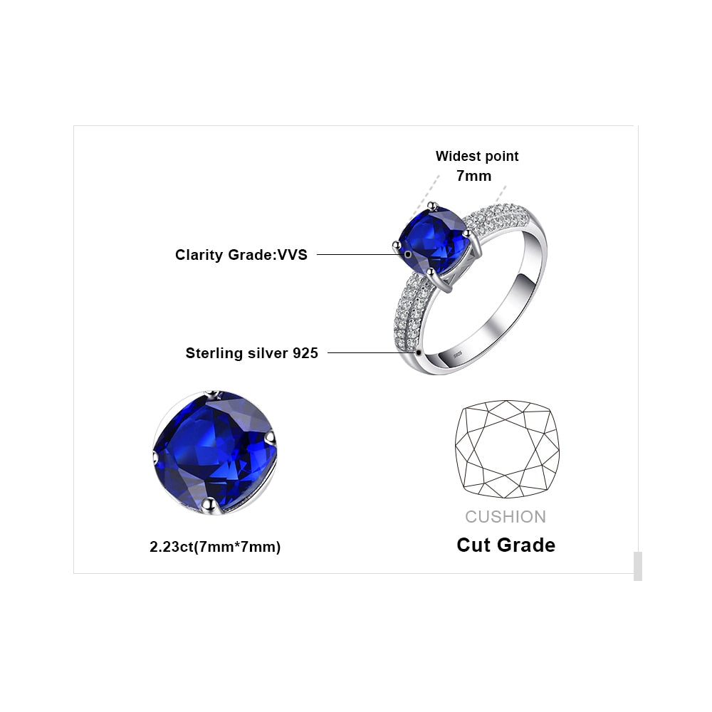 JewelryPalace Cushion 2.2ct Created Blue Sapphire 925 Sterling Silver Ring for Women Fashion Statement Gemstone Engagement Ring