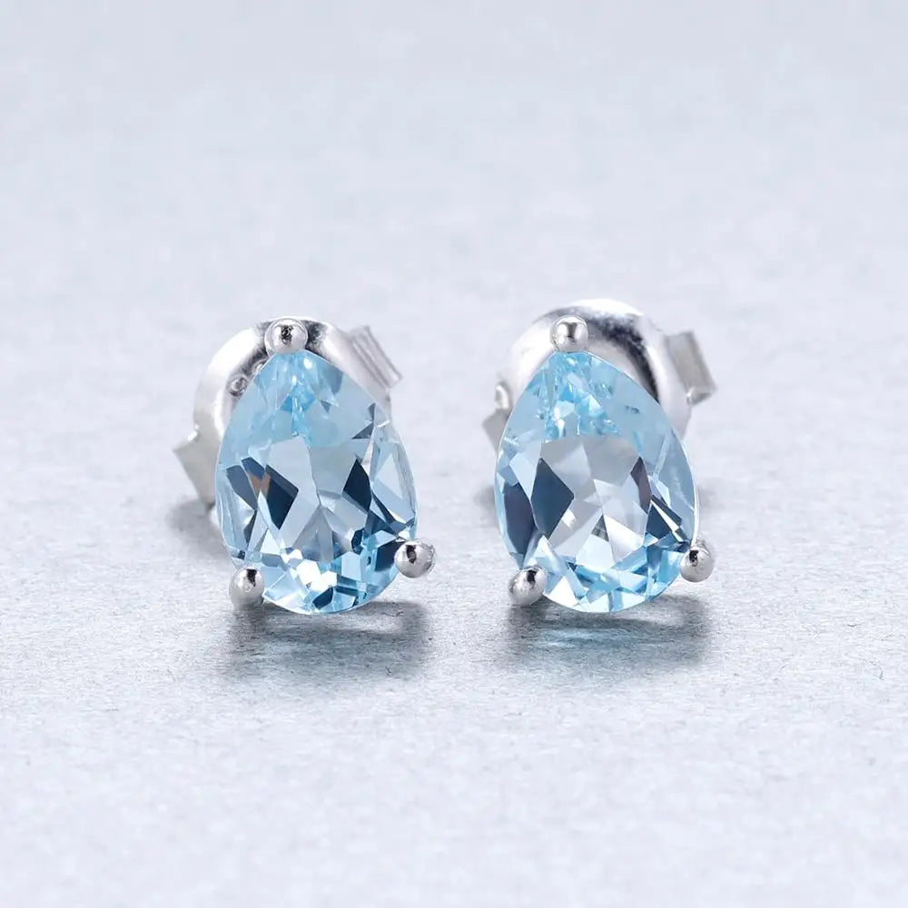 Gem's Ballet 4*6mm 0.99Ct Natural Swiss Blue Topaz Gemstone Stud Earrings 925 Sterling Silver Fashion Jewelry for Women