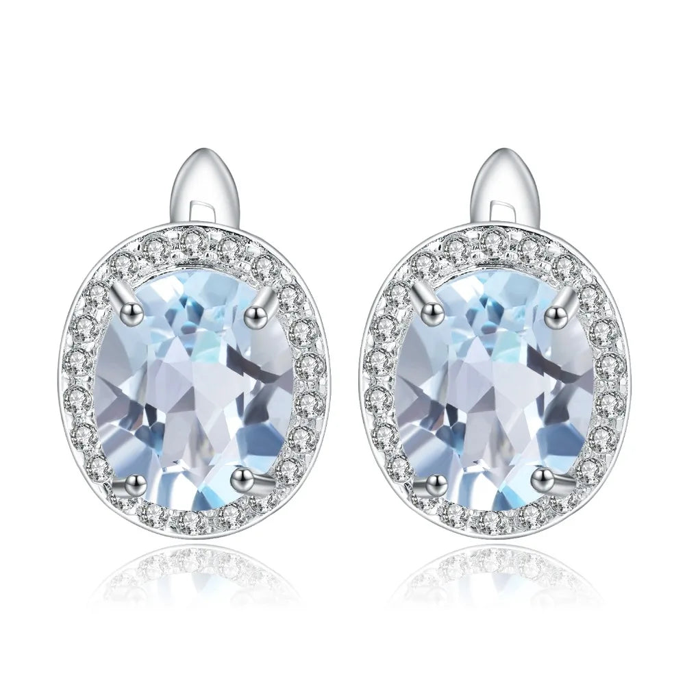 GEM'S BALLET Natural Sky Blue Topaz Gemstone Classic Stud Earrings 925 Sterling Silver Earrings Fine Jewelry Women Wedding