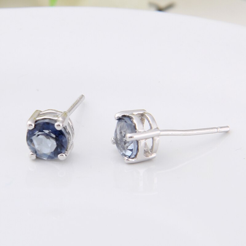 GEM&#39;S BALLET Real 925 Sterling Silver 5mm Natural Iolite Blue Mystic Quartz Gemstone Stud Earrings For Women Gift Fine Jewelry