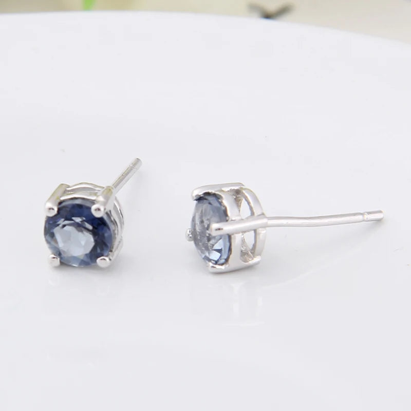 GEM'S BALLET Real 925 Sterling Silver 5mm Natural Iolite Blue Mystic Quartz Gemstone Stud Earrings For Women Gift Fine Jewelry