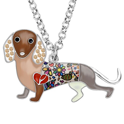 Bonsny Enamel Alloy Crystal Rhinestone Dachshund Dog Necklace Pendant Chain Choker Cartoon Animal Jewelry For Women Girls Gift Brown China