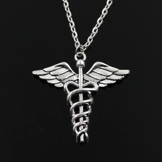 New Fashion Caduceus Medical Symbol Md Pendants Round Cross Chain Short Long Mens Womens Silver Color Necklace Jewelry Gift