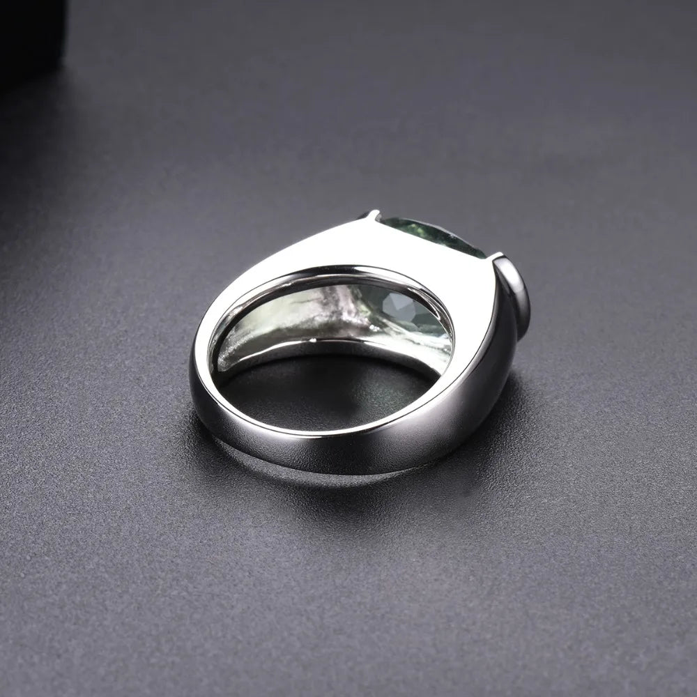 Hutang Women's Ring 5 carats Natural Green Amethyst Wedding Rings 925 Sterling Silver Gemstone Fine Elegant Classic Jewelry Gift